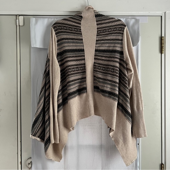 Kensie Brown Multicolor Boho Waterfall Draped Front Knit Cardigan Women Sz L EUC - Picture 3 of 5